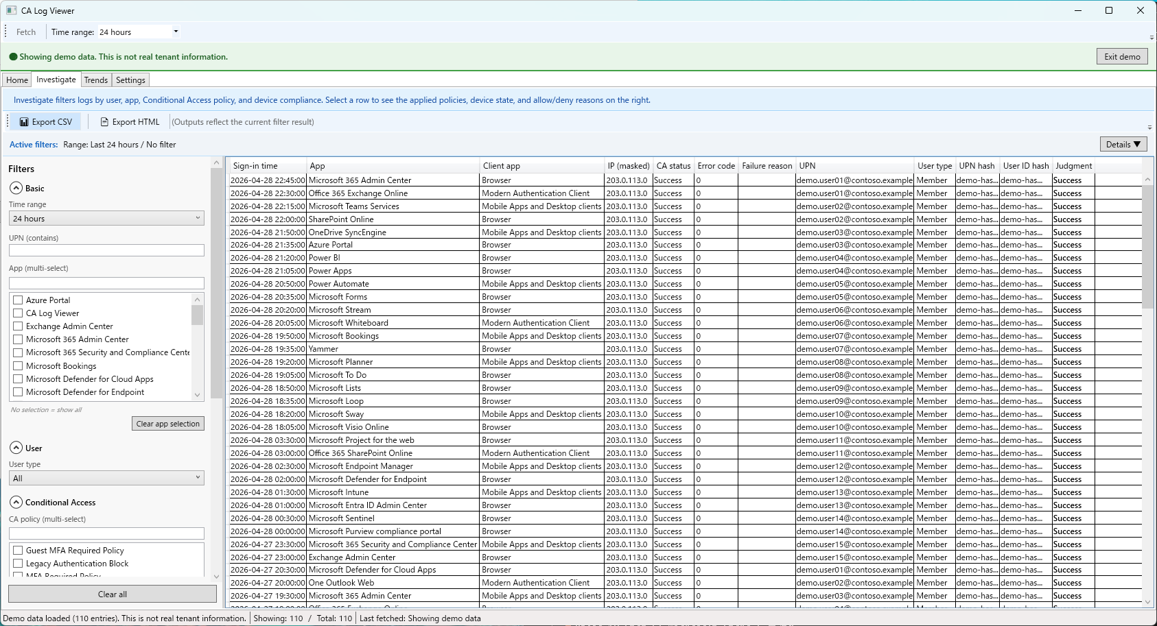 Investigate tab + unified filter