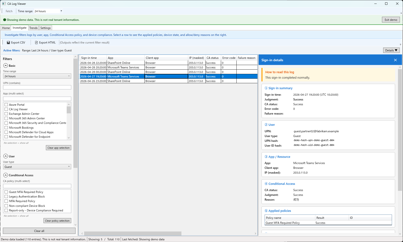 Detail slide-in pane